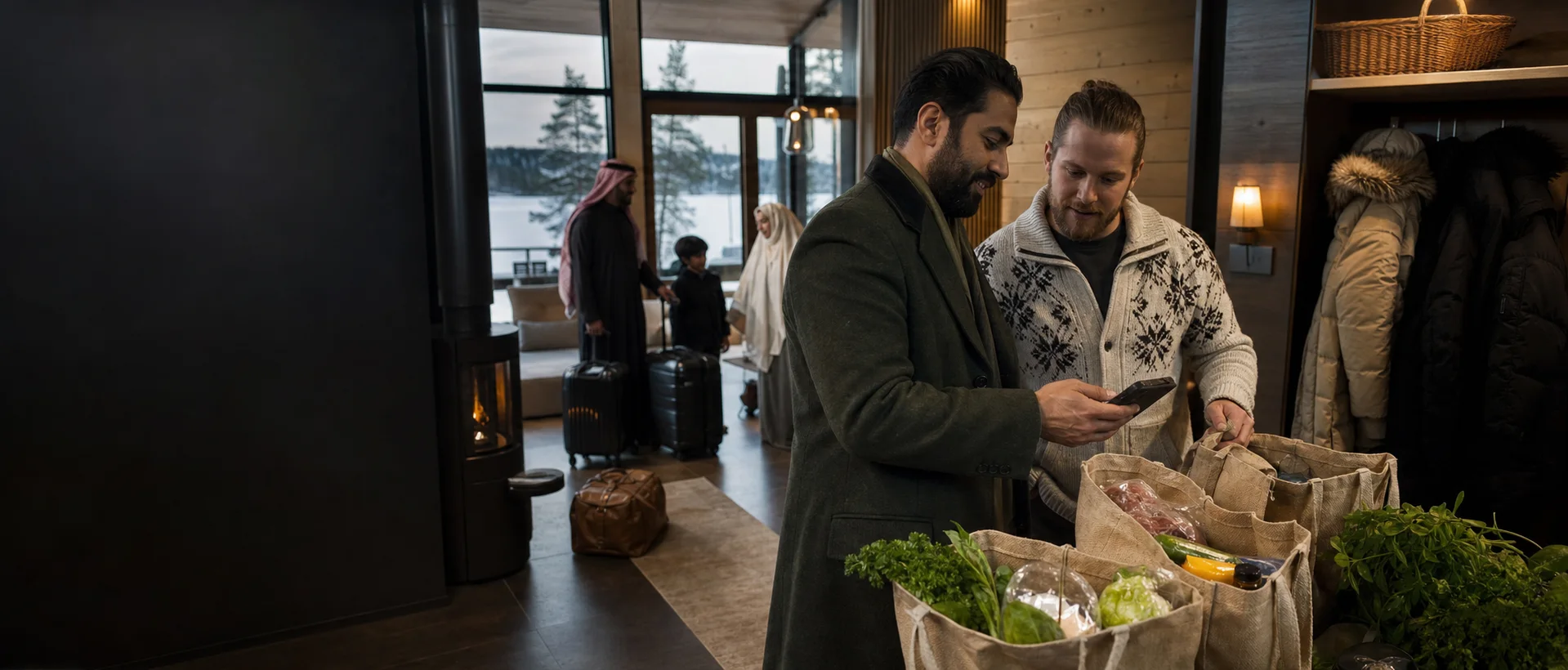 Concierge and local host preparing a Finnish villa for arriving guests